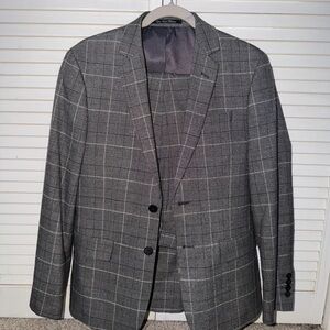 Gray Plaid Men's Suit - Classic Windowpane 36s, Pants 30W-30L